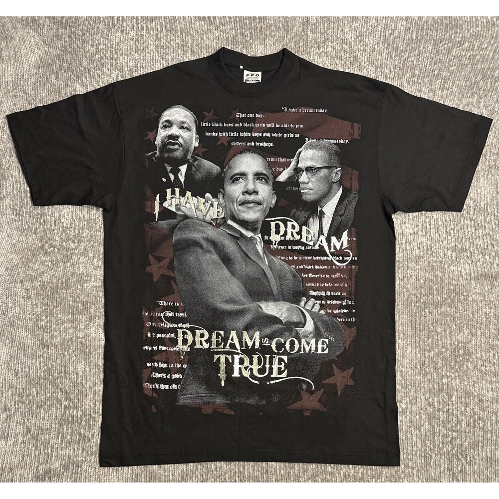 MLK Jr Barack Obama Malcolm X T Shirt Mens 2XL Big & Tall Black Vintage Rap Tee